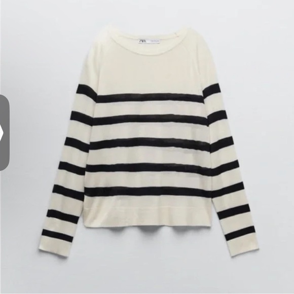 Zara Striped White Navy Pullover NWOT - Picture 2 of 8
